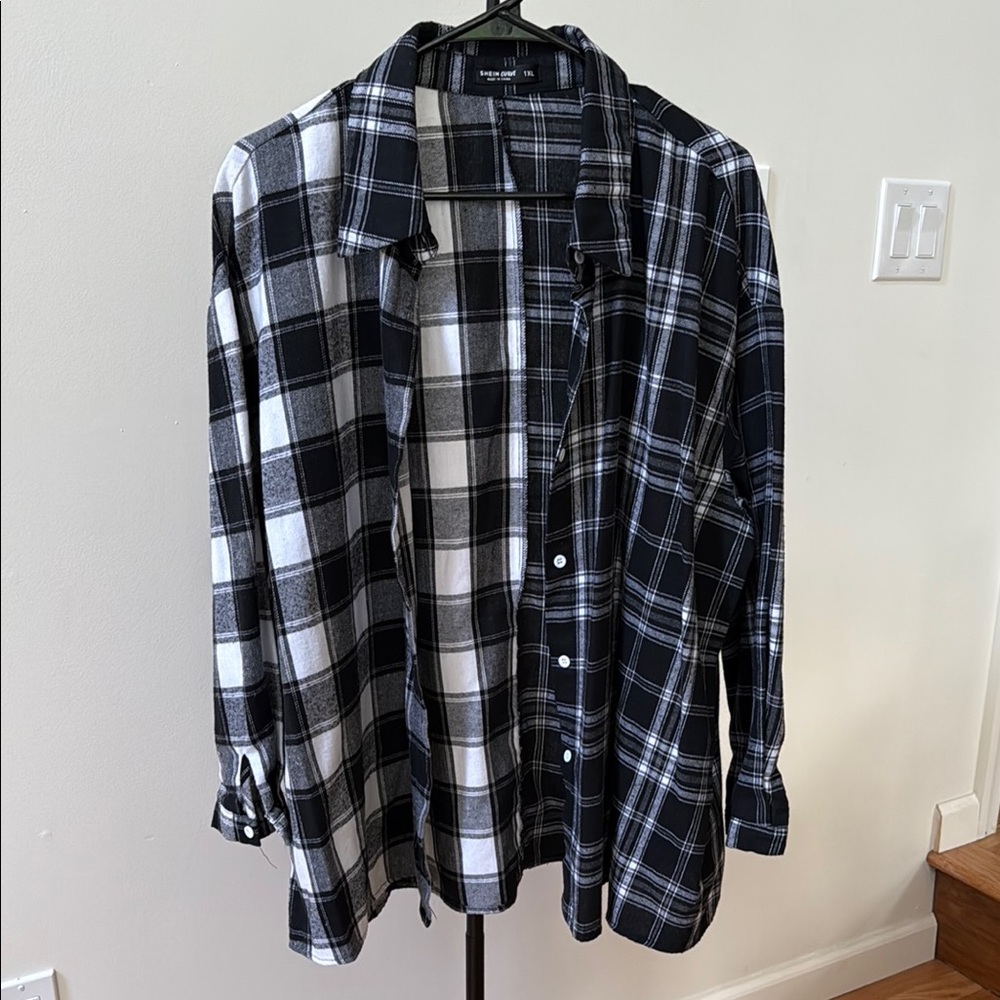 SHEIN Black and White Button Down Shirt Classic Plaid